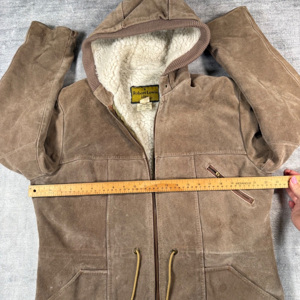 Robert Lewis Jacket Women 42 Brown Vintage 70s Suede Parka Hooded Shearling - Picture 13 of 14